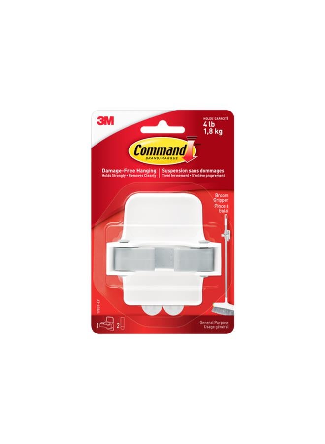 3M Command Self-Adhesive Damage-Free Elegant Durable Plastic Broom Gripper with 2 Strips White 17007-ES - Image 1