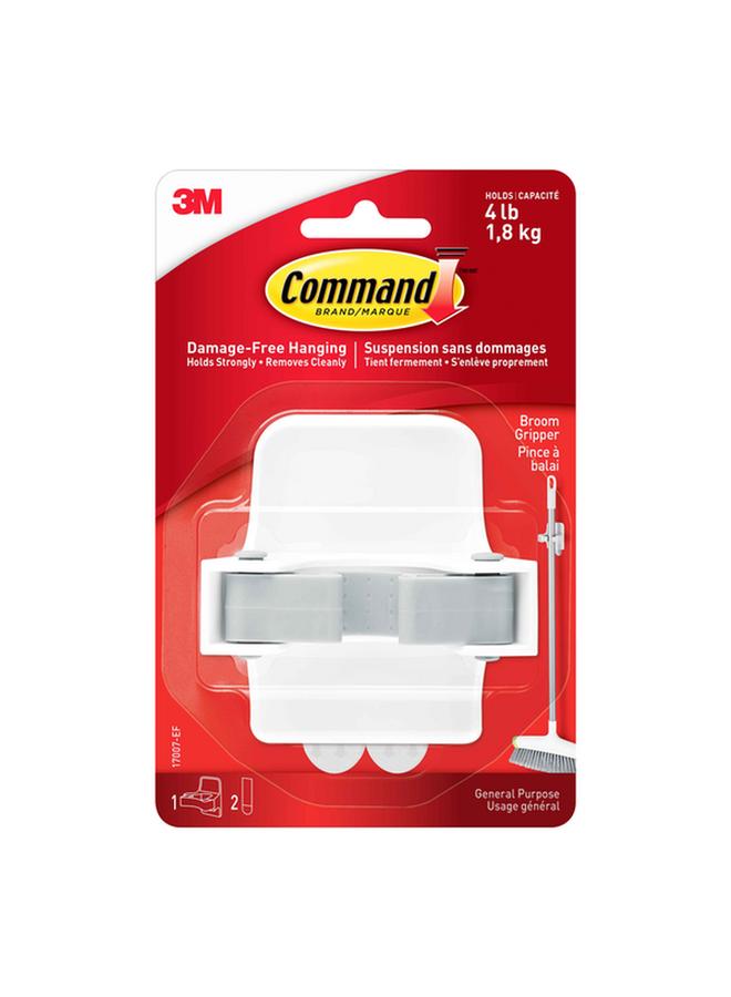 3M Command Self-Adhesive Damage-Free Elegant Durable Plastic Broom Gripper with 2 Strips White 17007-ES - Image 2