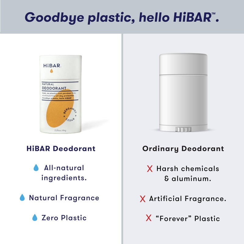 HiBAR - Bergamot & Cedar Plastic Free Deodorant - Natural Deodorant - All-Day Protection - With Sunflower Seed Wax, Rice Bran & Shea Butter - Plastic, Paraben & Aluminum-Free - Vegan - 3 Pack - Image 4