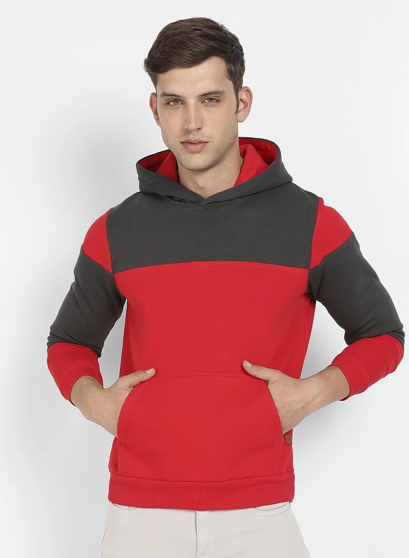 كامبوس سوترا هودي رجالي أحمر ورمادي داكن بخصر مضلع للاستخدام اليومي