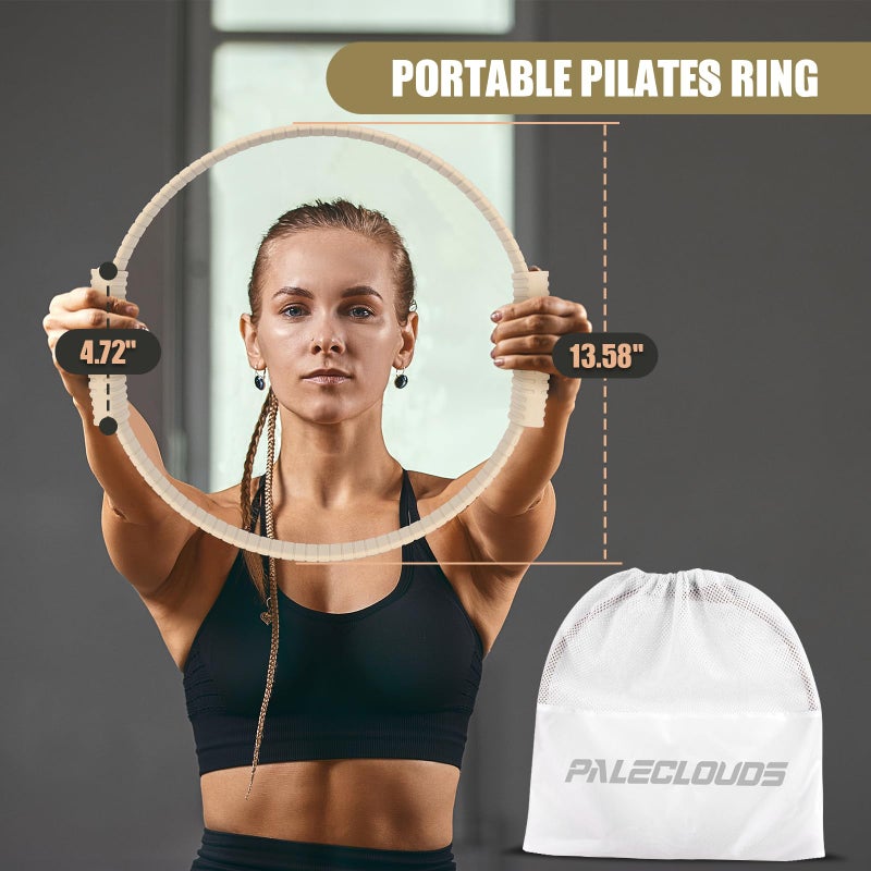 Paleclouds Pilates Ring Set, Pilates Essential Kit with Pilates Ring and Ball, 2.2lb *2 Ergonomic 7-Shaped Dumbbells, Portable Bag & Training Poster, at Home Workouts Pilates Sets for Women (Beige) - Image 3