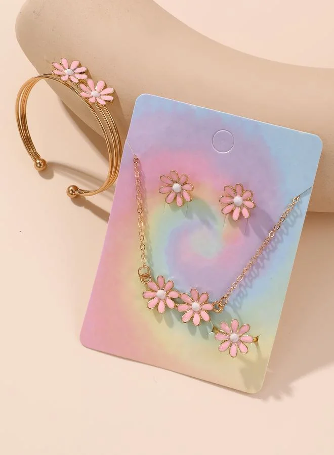 Take Two  Girls Pink Flower Charm Necklace, Bracelet, Ring and Earrings Set for Women | Best Price UAE