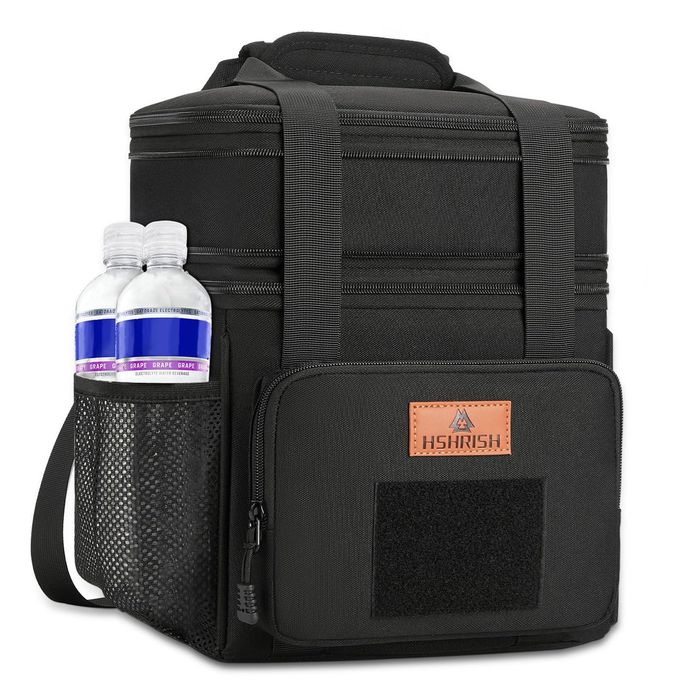 HSHRISH Expandable Large Tactical Lunch Box for Adults, Durable Insulated Lunch Bag with Shoulder Strap, Soft Cooler Bag for Men Work Outdoor Picnic Trips, 20 Can/16 L, Black - Image 4