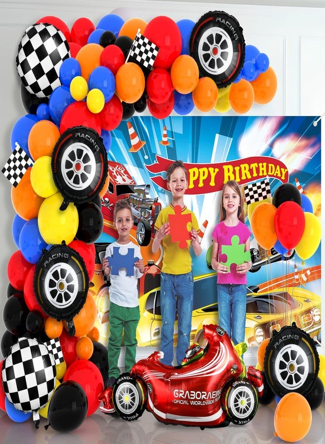 Tevxj Race Car Birthday Party Decorations Race Cars Balloon Arch Kit with Hot Cars Birthday Backdrop Banner Monster Truck Wheels Checkered Foil Balloons for Kids Boys Racing Signs Baby Shower Decorations - Image 5