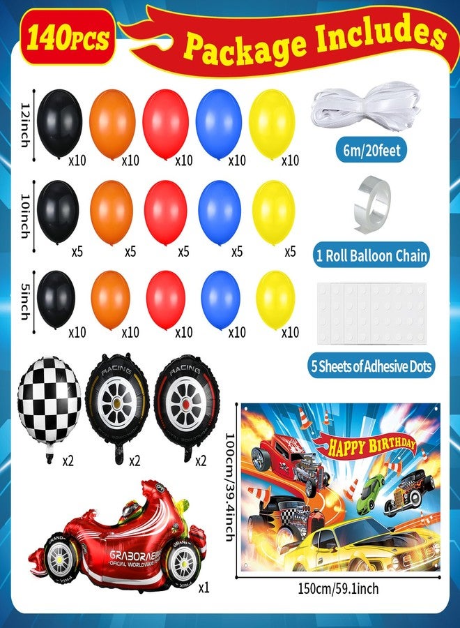 Tevxj Race Car Birthday Party Decorations Race Cars Balloon Arch Kit with Hot Cars Birthday Backdrop Banner Monster Truck Wheels Checkered Foil Balloons for Kids Boys Racing Signs Baby Shower Decorations - Image 2