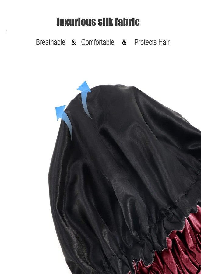 Amamba Shower Cap for Women, Reusable and Double Layer Waterproof, Large Shower Cap for Women, Adjustable Shower Caps Hair Cap with Satin Lined, for All Hair Styles-Red - Image 3