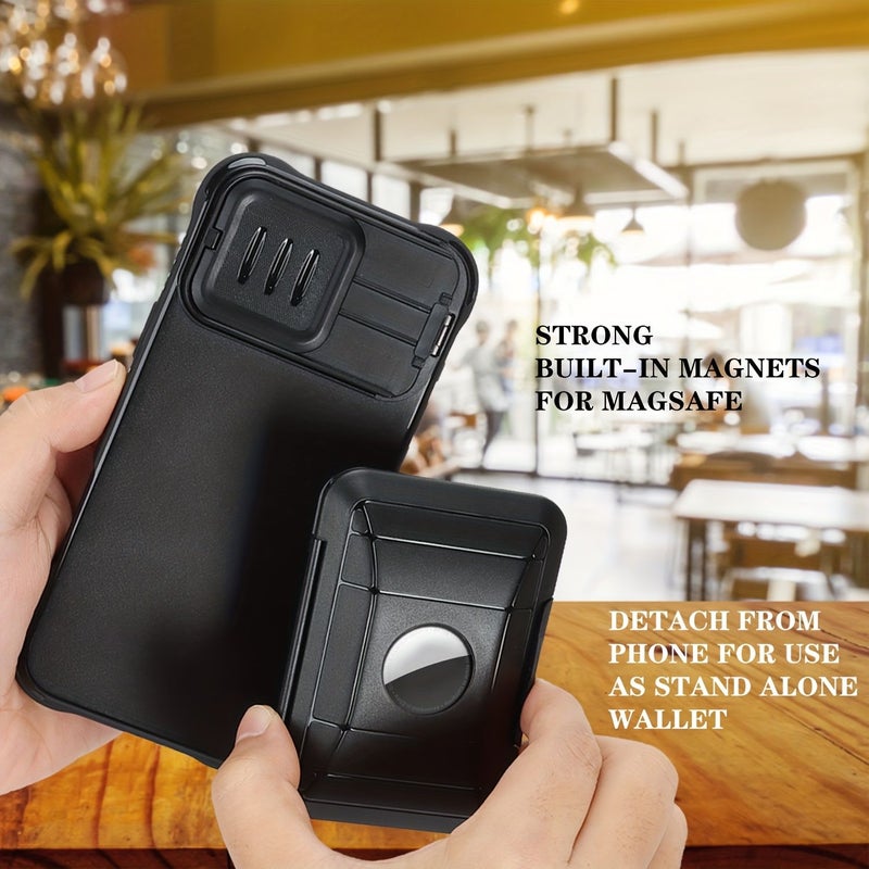 Black Magnetic Wallet Holder for Airtag Card Storage With Detachable Case Compatible With iPhone - Image 4
