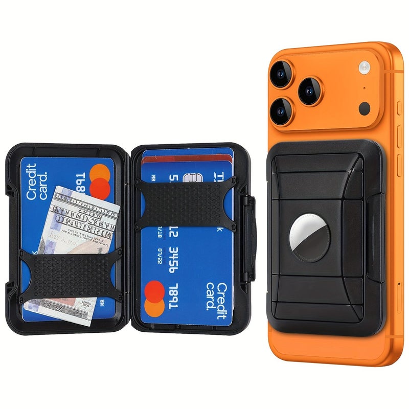 Black Magnetic Wallet Holder for Airtag Card Storage With Detachable Case Compatible With iPhone - Image 1