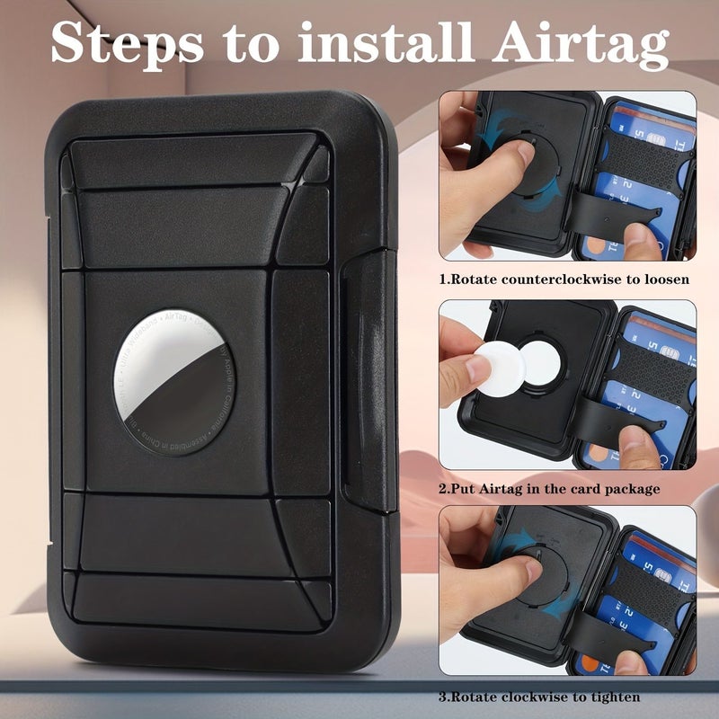 Black Magnetic Wallet Holder for Airtag Card Storage With Detachable Case Compatible With iPhone - Image 3