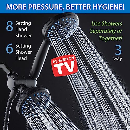 Hotel Spa AquaCare As-Seen-On-TV High Pressure 48-setting Rain & Handheld 3-way Shower Head Combo - Anti-clog Nozzles/Tub, Tile & Pet Power Wash/Extra Long 6 ft. Hose/Matte Black Finish - Image 2