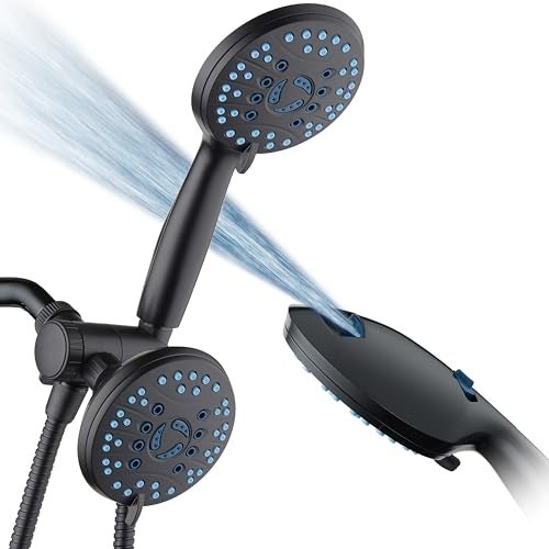 Hotel Spa AquaCare As-Seen-On-TV High Pressure 48-setting Rain & Handheld 3-way Shower Head Combo - Anti-clog Nozzles/Tub, Tile & Pet Power Wash/Extra Long 6 ft. Hose/Matte Black Finish - Image 1