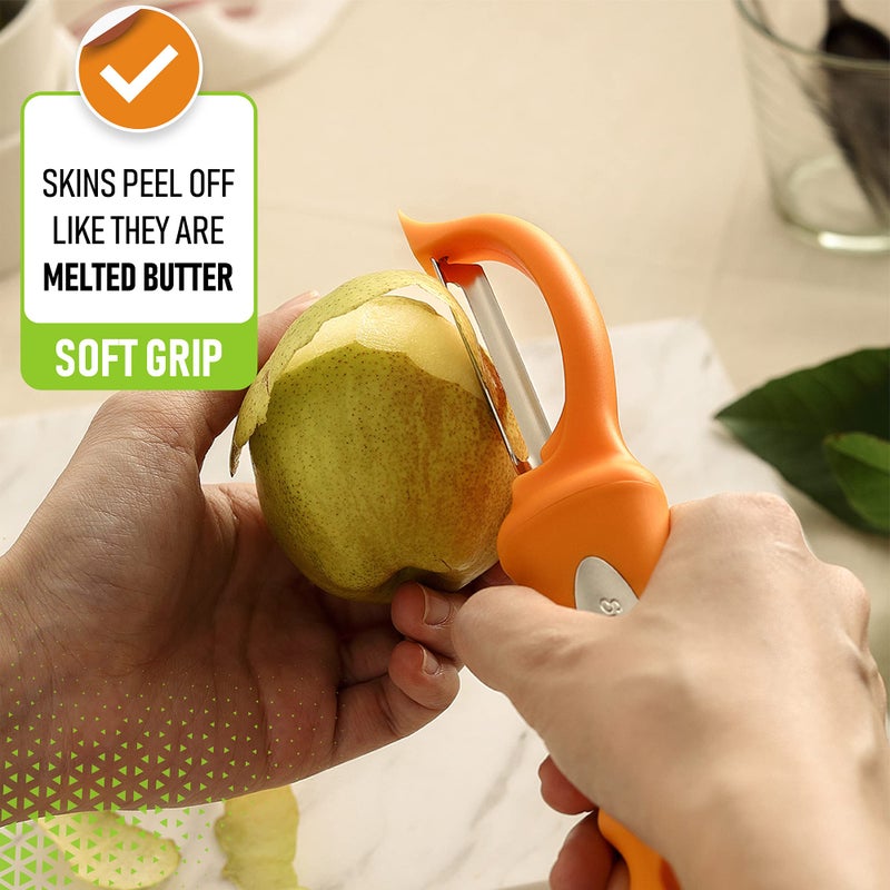 Spring Chef Premium Swivel Vegetable Peeler, Soft Grip Handle and Ultra Sharp Stainless Steel Blades - Perfect Kitchen Peeler For Veggie, Fruit, Potato, Carrot, Apple - Mango - Image 4