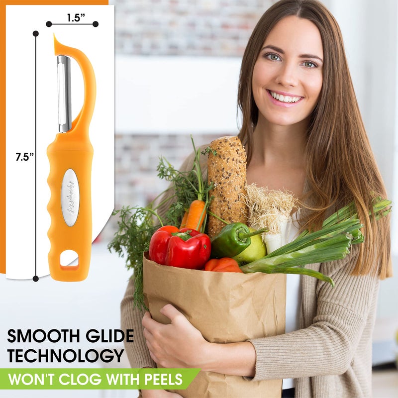 Spring Chef Premium Swivel Vegetable Peeler, Soft Grip Handle and Ultra Sharp Stainless Steel Blades - Perfect Kitchen Peeler For Veggie, Fruit, Potato, Carrot, Apple - Mango - Image 3