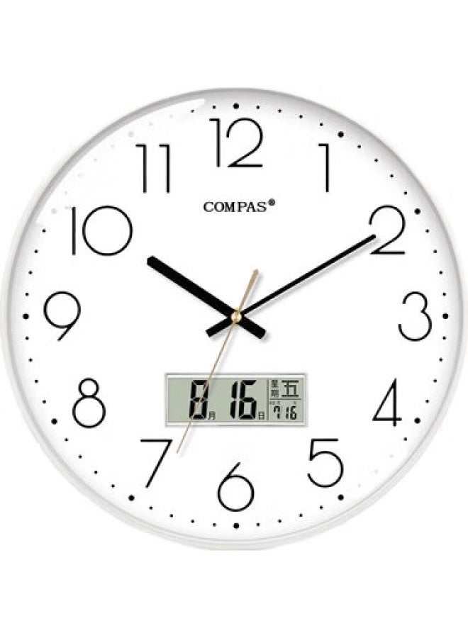 Compas Wall Clock, Living Room Clock, Quartz Clock, Wall-Mounted Clock With Calendar, C3219Ay, Pure White, 35Cm - Image 2