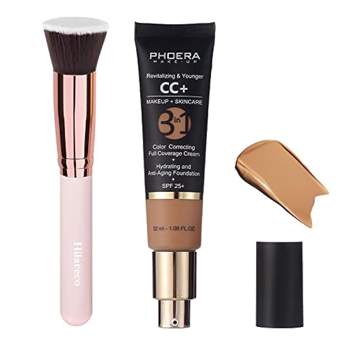 Hilareco PHOERA CC+ Cream,Full Coverage Foundation，Color Correcting Cream,Anti Aging Hydrating Serum & SPF 25+ Sunscreen - Natural Finish - 1.08 fl oz (160 Sand) - Image 1