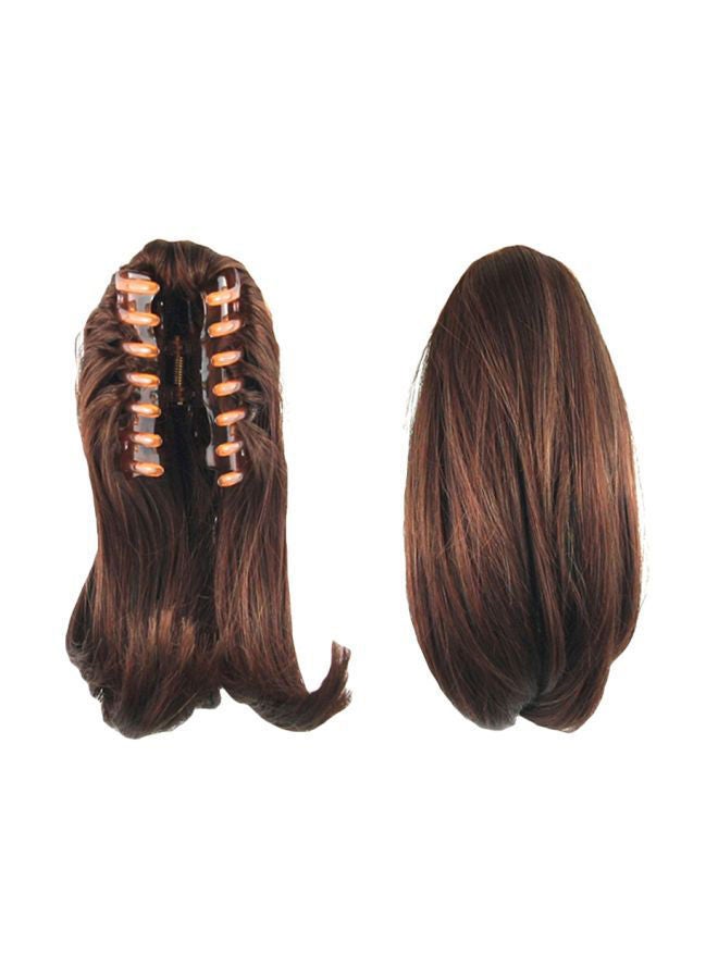 شعر مستعار كيرلي عصري متوسط الطول بتسريحة ذيل حصان بني