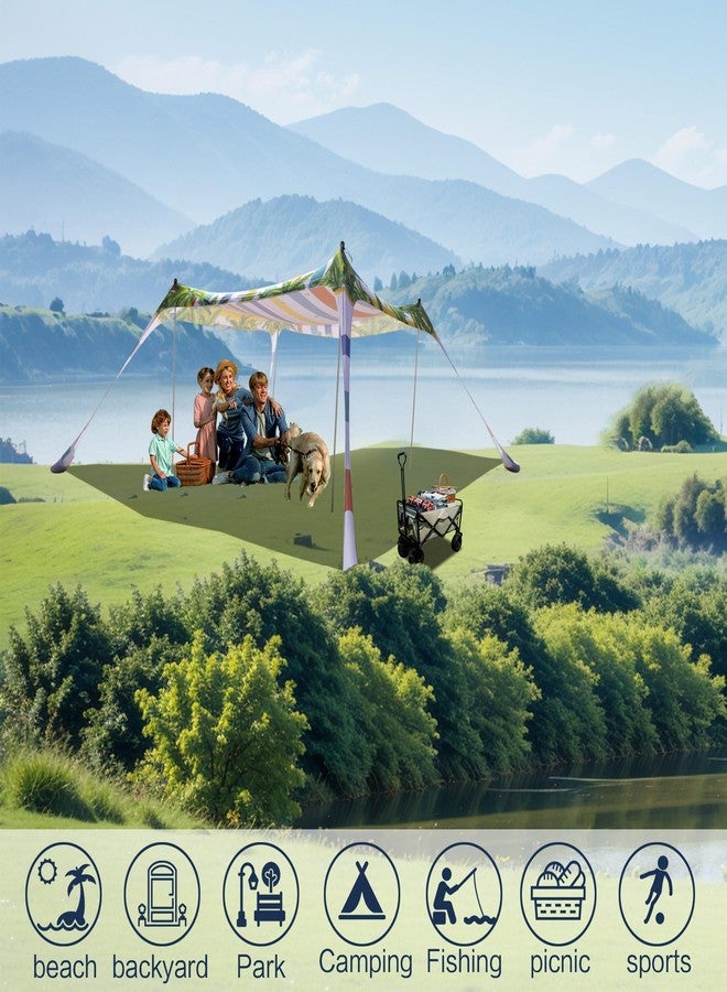 SUNWISHA Beach Tent Sun Shelter 10x10FT, Portable Shade Canopy UPF 50+, with 4 Aluminum Foldable Poles, Protection Beach Shade Canopy, Camping, Fishing, Picnics, Backyard Picnics - Image 4