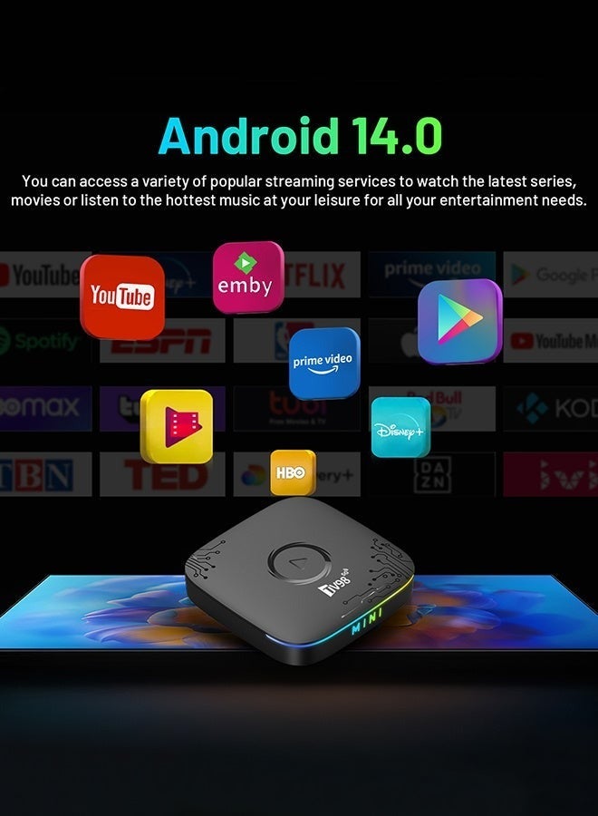 TV98 8K Smart TV Box Android 14 Quad Core ARM Cortex A53 with 2.4G/5G Wifi6 & Remote Set Top Boxes with Illuminated Breathing Light - Image 2