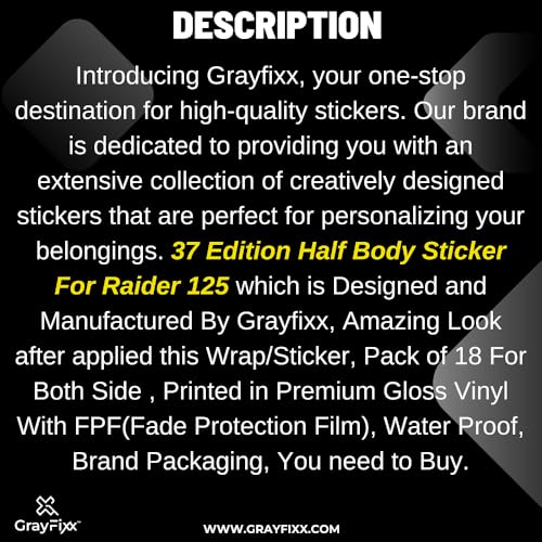Grayfixx Drift Beast Edition Half Body Sticker for Raider 125 | Printed in Premium Vinyl with FPF(Fade Protection Film), Precut Sticker, Water Proof, Pack of 1 for Both Side-Self-Adhesive - Image 4