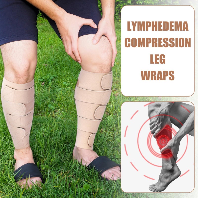 Croknit 2 Pcs Lymphedema Compression Leg Wraps Adjustable Lower Leg Cover up Medical Shin Splint Wrap for Heaviness Fatigue(Skin Color) - Image 5
