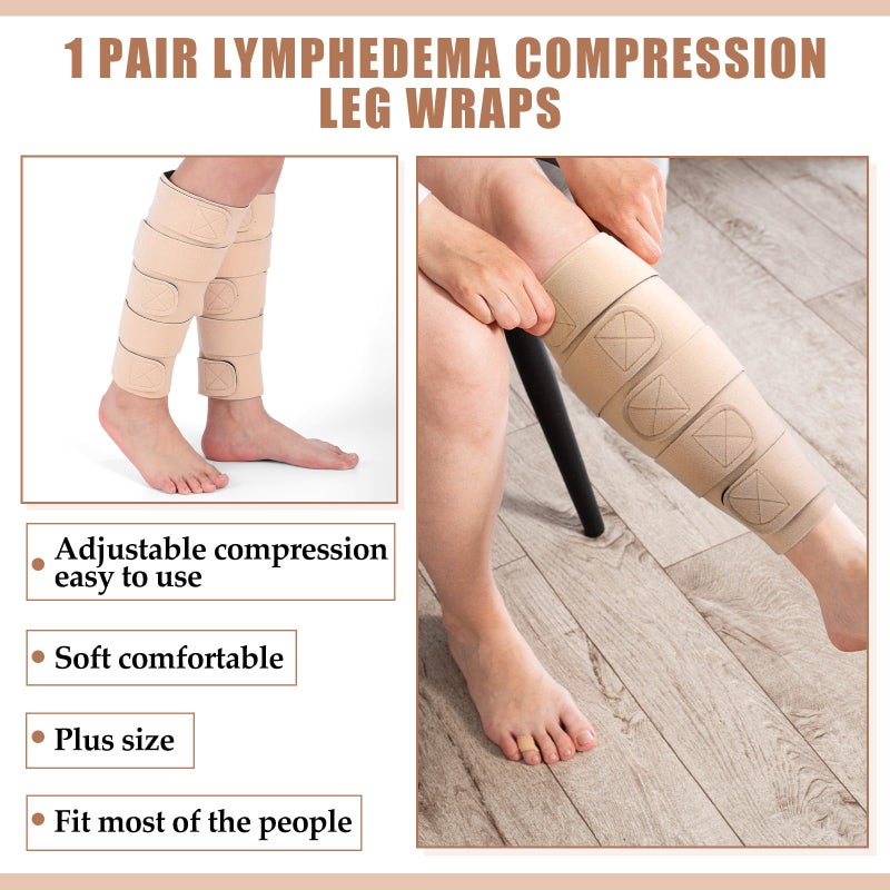 Croknit 2 Pcs Lymphedema Compression Leg Wraps Adjustable Lower Leg Cover up Medical Shin Splint Wrap for Heaviness Fatigue(Skin Color) - Image 4
