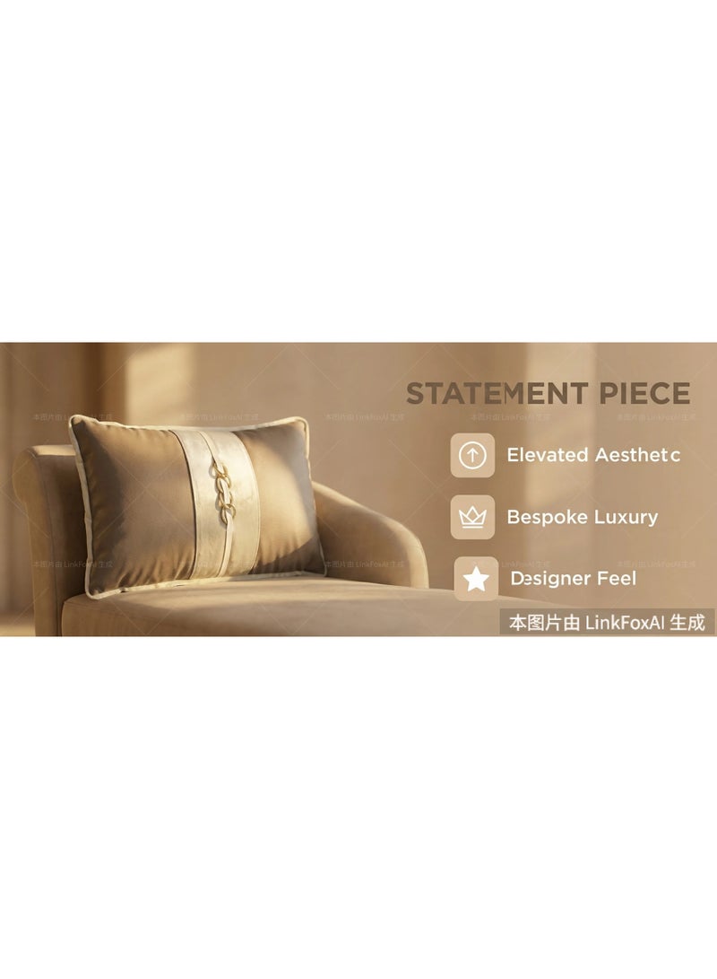 Set of 2 Elegant Faux Leather Pillow Cover | 30x50cm Brown with White Satin Stripe & Gold Chain Detail | Decorative Throw Pillow for Sofa, Bed - Image 4