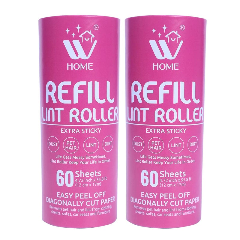 WBM Home Extra Sticky Lint Roller Refill Lint Remover for Pet Hair 60 Sheets Per Refill 120 Sheets Total 2 Pack - Image 1