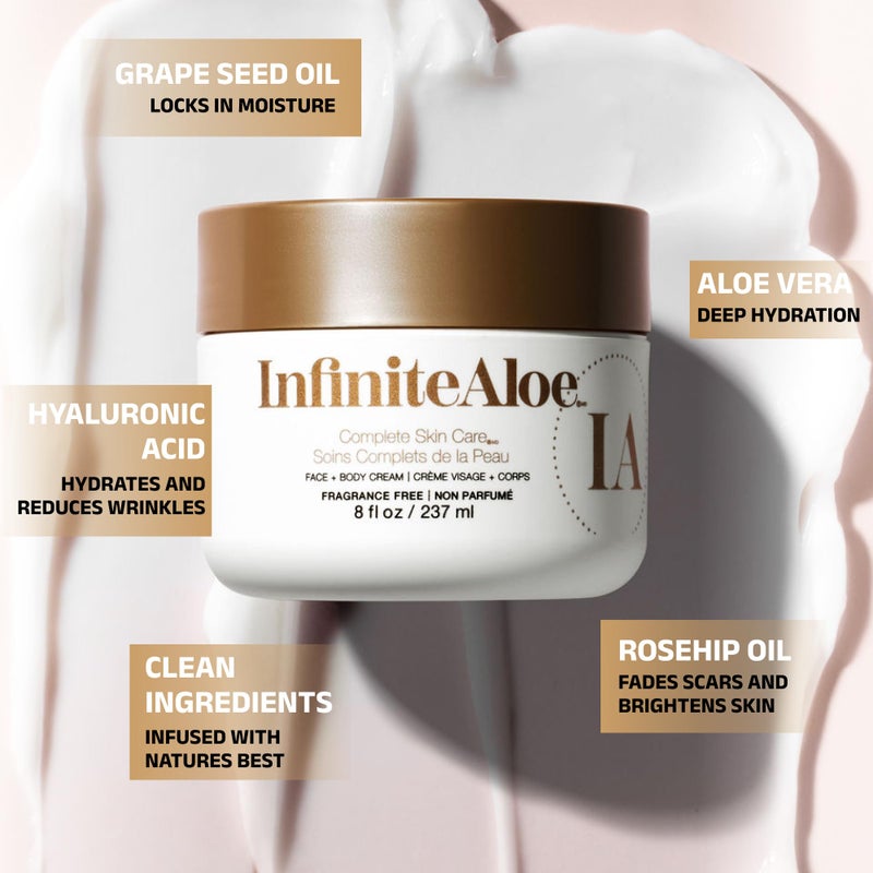 InfiniteAloe Complete Skin Care, Aloe Vera Powered Face and Body Cream for Dry Skin Relief, Fragrance Free - Small Jar 2 oz - Image 2