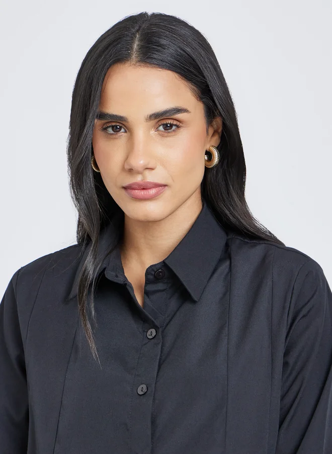 Styli Styli Flared Box Pleat Shirt with Long Sleeves