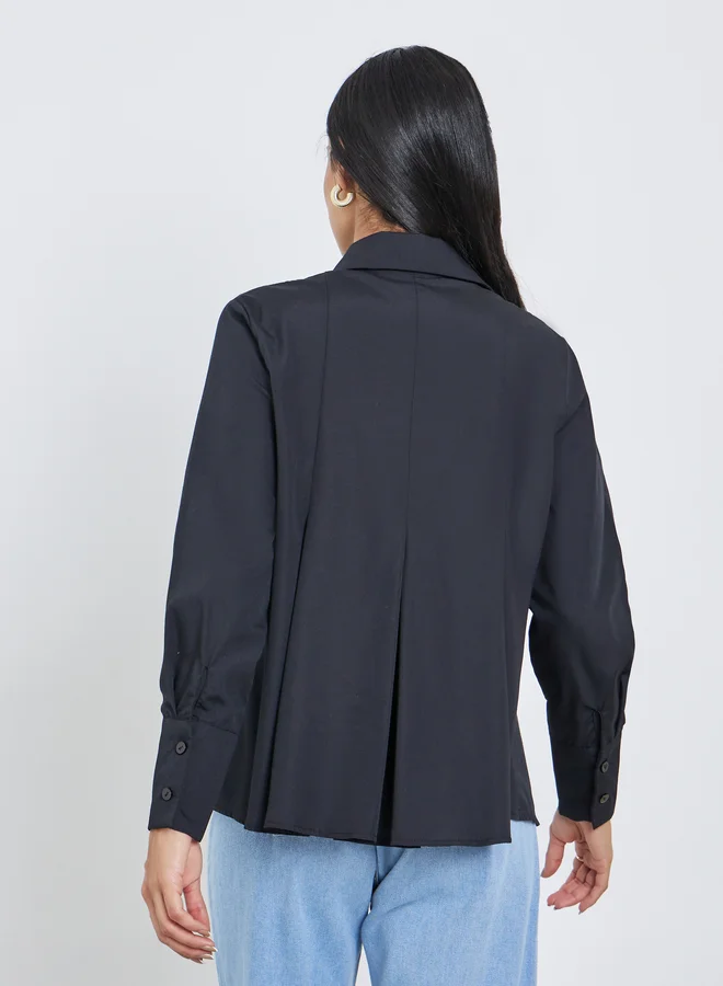 Styli Styli Flared Box Pleat Shirt with Long Sleeves
