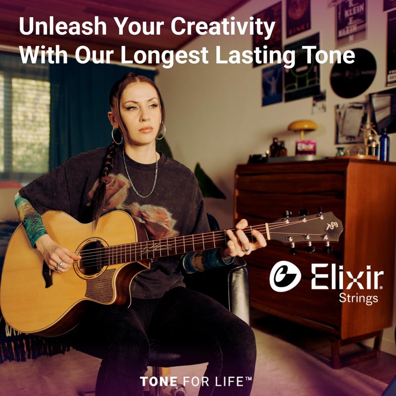 ELIXIR أوتار إليكسير، أوتار جيتار أكوستيك، برونز 80/20 بتقنية NANOWEB، نغمة ساطعة ومركزة تدوم طويلاً مع شعور مريح، مجموعة 6 أوتار، خفيفة 12-53 - Image 5