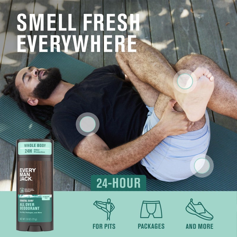 Every Man Jack All Over Deodorant - 24 Hour Whole Body Odor Protection - Aluminum Free - Coastal Surf Scent 2.6 oz (1 Pack) - Image 2
