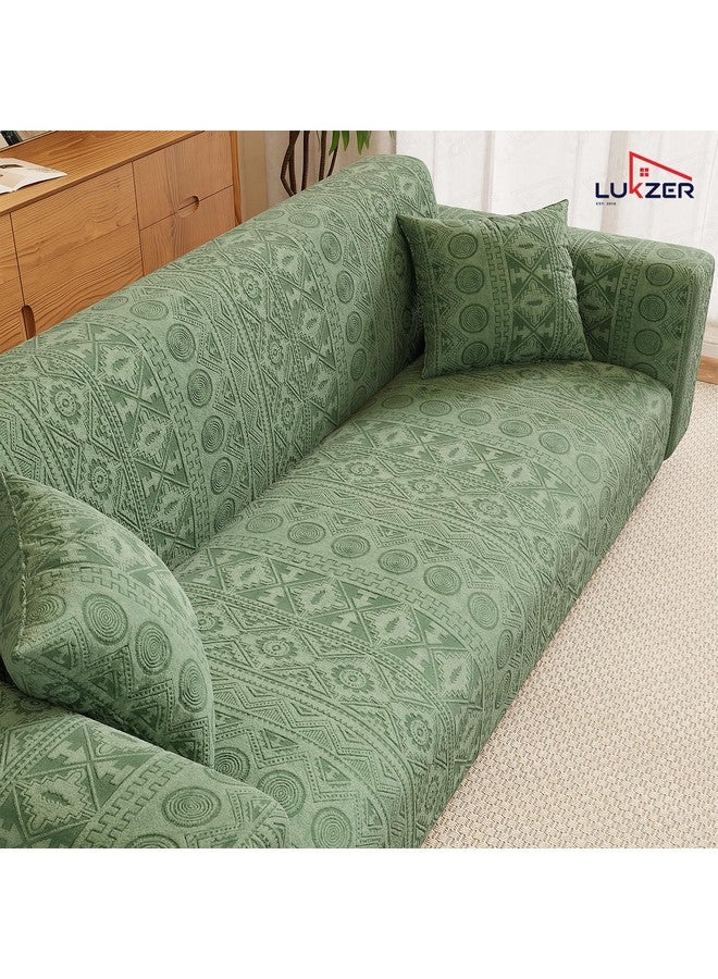 Lukzer 1 Seater Pastel Green Tribal Pattern Sofa Cover | 240 GSM Universal Stretch Fit Jacquard Fabric Couch Protector | Fully Covered Anti Slip & Washable Sofa Cover (90-140cm/SC-071-01) - Image 3