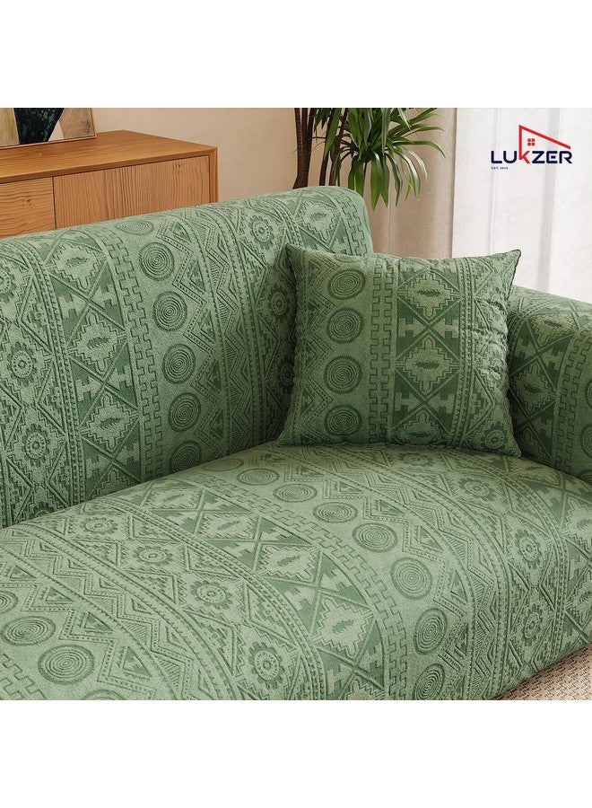 Lukzer 1 Seater Pastel Green Tribal Pattern Sofa Cover | 240 GSM Universal Stretch Fit Jacquard Fabric Couch Protector | Fully Covered Anti Slip & Washable Sofa Cover (90-140cm/SC-071-01) - Image 5