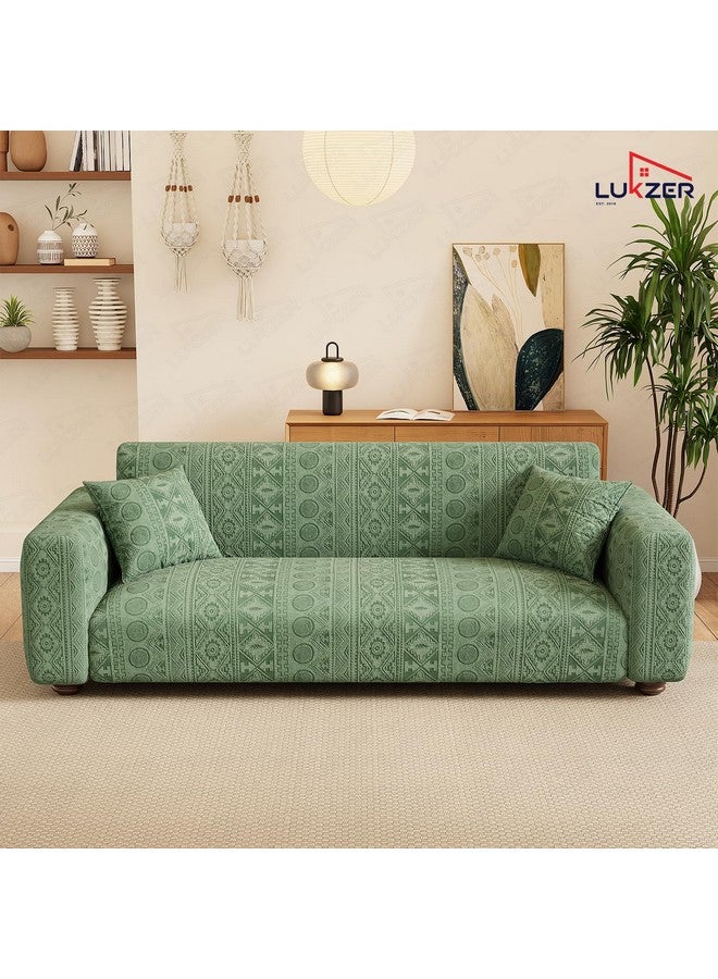 Lukzer 1 Seater Pastel Green Tribal Pattern Sofa Cover | 240 GSM Universal Stretch Fit Jacquard Fabric Couch Protector | Fully Covered Anti Slip & Washable Sofa Cover (90-140cm/SC-071-01) - Image 4