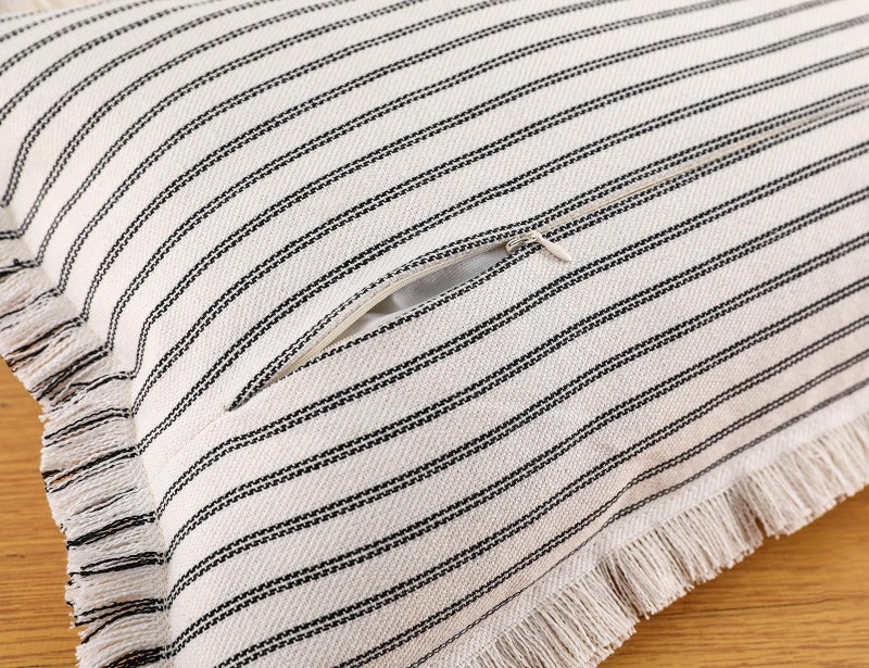 PANOD Decorative Boho Long Lumbar Pillow Cover 12x26 Super Soft Cotton Modern Long Rectangle Pillow Cover Pillow Case for Bed Sofa Couch Farmhouse Livingroom Black - Image 4