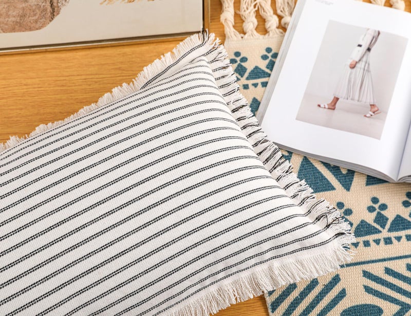 PANOD Decorative Boho Long Lumbar Pillow Cover 12x26 Super Soft Cotton Modern Long Rectangle Pillow Cover Pillow Case for Bed Sofa Couch Farmhouse Livingroom Black - Image 3