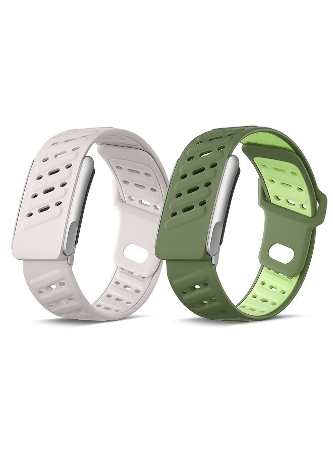 O Ozone (Pack of 2) Silicone Sport Replacement Bands Compatible with WHOOP 5.0, One, Peak, and Life Fitness Tracker – Breathable, Durable & Comfortable | Not for Whoop Gen 4- Green/Beige - Image 1