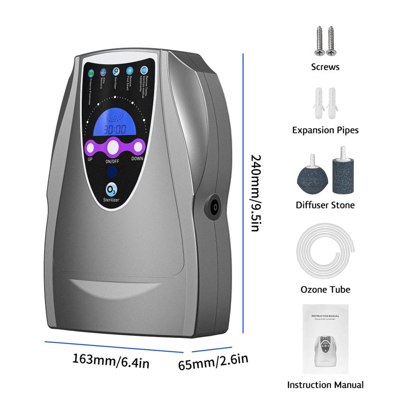 VTAR Ozone Machine, 1000mg/h Multipurpose Ozone Machine for Air, Water, Fruits, Vegetables Cleaner Device in Water - Dark Gray - Image 5