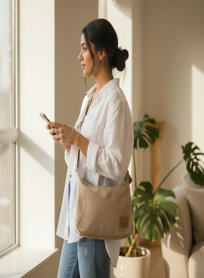 دايلي أوبجيكتز حقيبة كتف كروسبودي من ديلي أوبجكتس، لون كاكي بيج، للبنات/السيدات | حجرة داخلية واسعة | جيب داخلي | حزام كتف عريض وقابل للتعديل | سحّاب جلدي | حقيبة كروسبودي أنيقة - عادية - Image 3