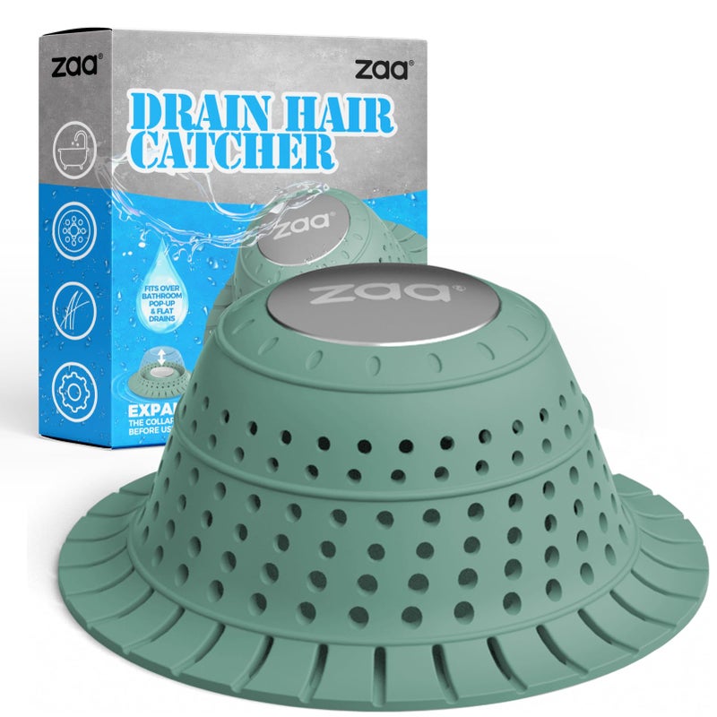 zaa Bathtub Drain Hair Catcher Green Silicone Collapsible Drain Protector for PopUp and Regular Drains of Shower Bathtub Tub Bathroom Sink