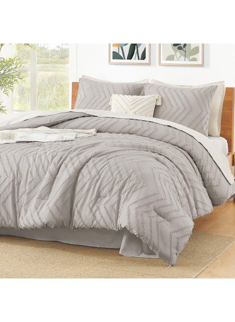 Litanika Comforter Oversized King Size Set Linen  3 Pieces Chevron Tufted Solid Bedding Comforter Sets  Fluffy Bed Set
