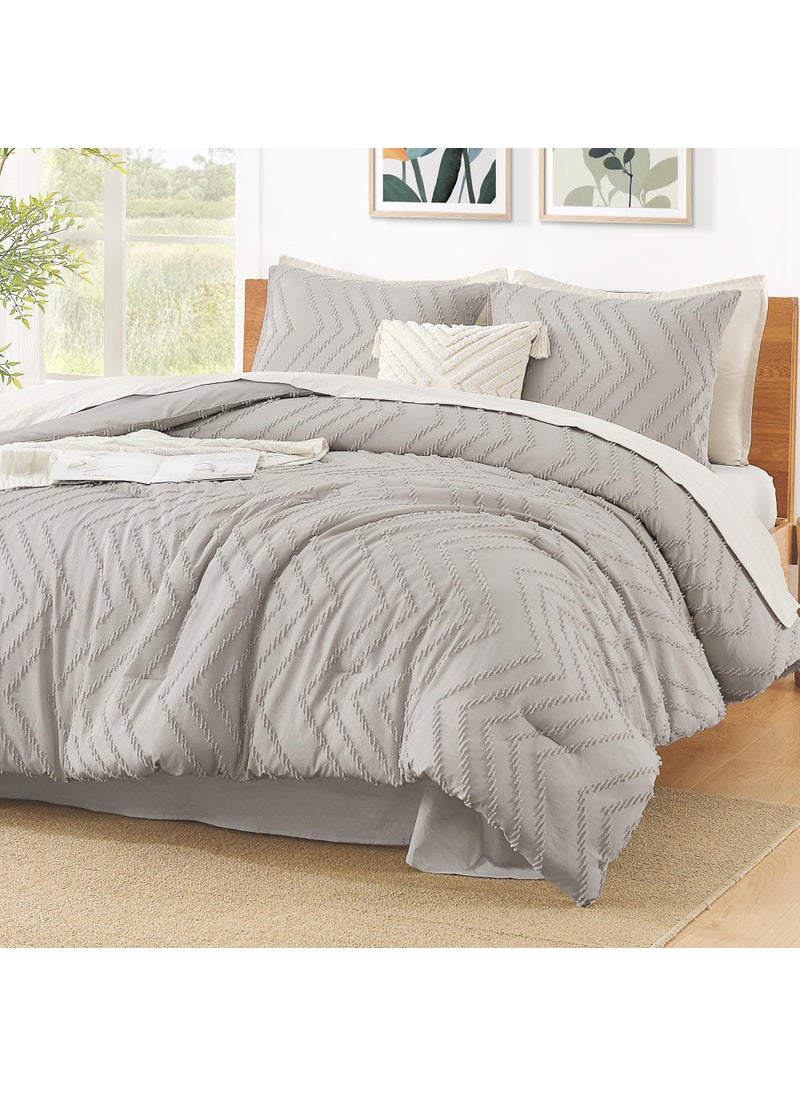 Litanika Litanika Comforter Oversized King Size Set Linen  3 Pieces Chevron Tufted Solid Bedding Comforter Sets  Fluffy Bed Set  - Image 1