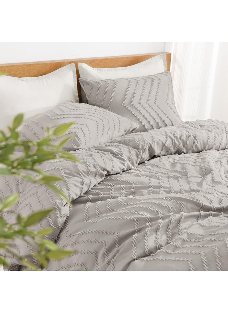 Litanika Litanika Comforter Oversized King Size Set Linen  3 Pieces Chevron Tufted Solid Bedding Comforter Sets  Fluffy Bed Set  - Image 3