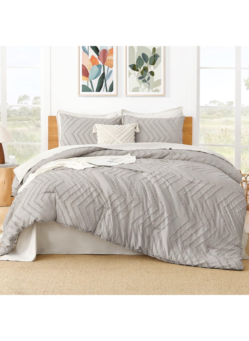 Litanika Litanika Comforter Oversized King Size Set Linen  3 Pieces Chevron Tufted Solid Bedding Comforter Sets  Fluffy Bed Set  - Image 2