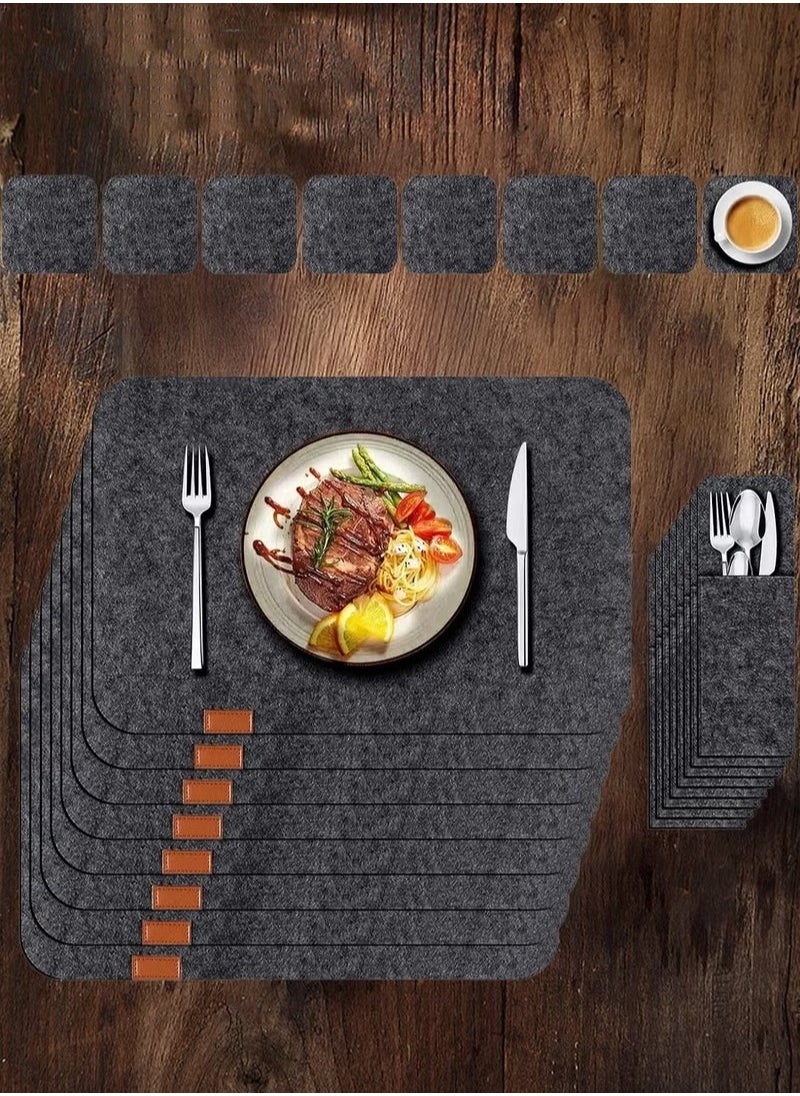 MIXDE 24 Pcs Felt Placemats for Dining Table Non-Slip and Heat-Resistant Dark Gray  - Image 1