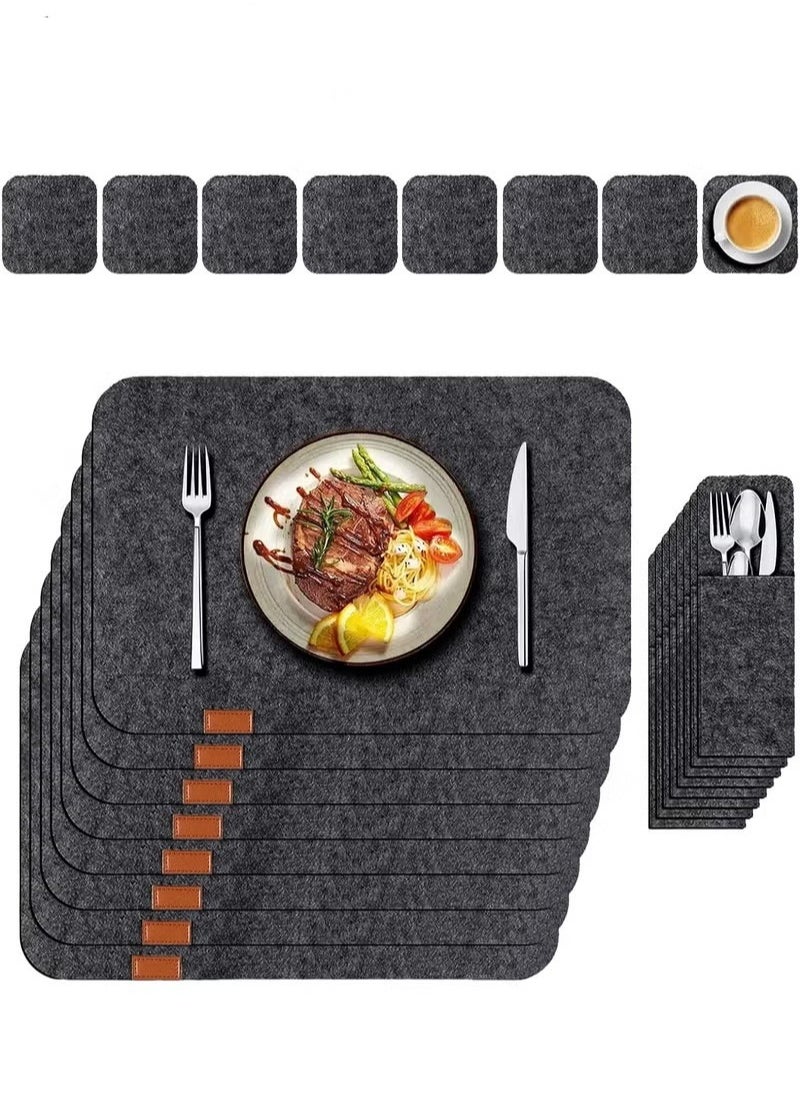 MIXDE - 24 Pcs Felt Placemats for Dining Table Non-Slip and Heat-Resistant Dark Gray - Image 1