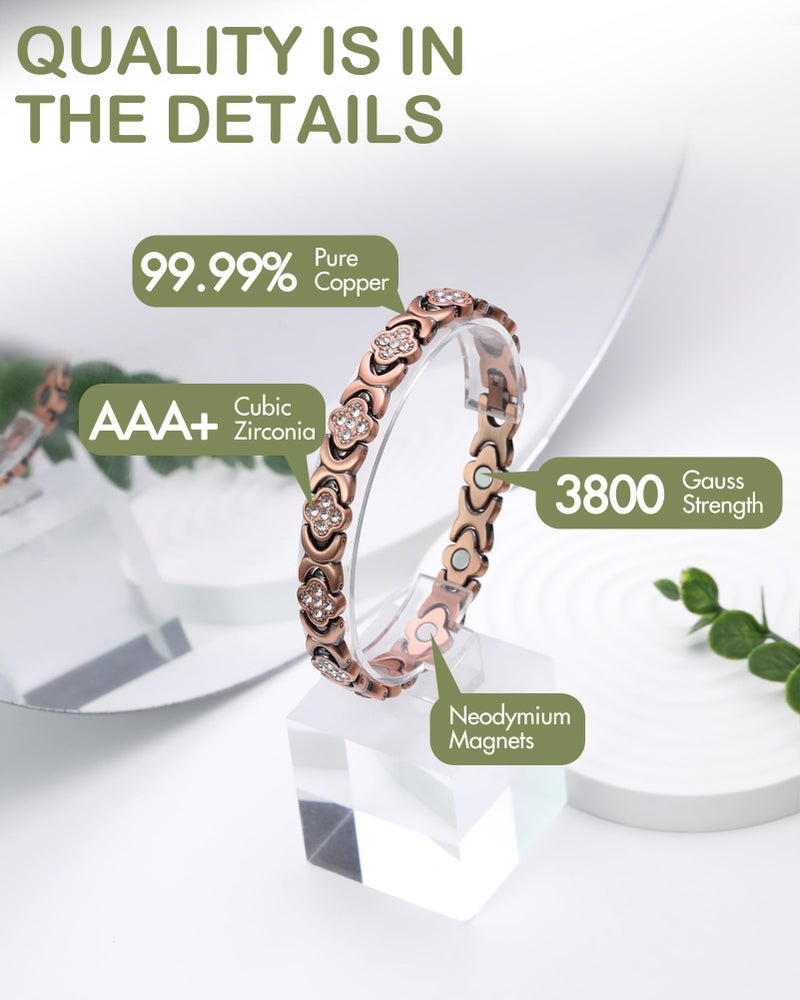 Feraco Copper Ankle Bracelet for Women, 99.99% Pure Copper Magnetic Anklet with 3800 Gauss Neodymium Magnet & Sparkling Zirconia, Adjustable with Sizing Tool - Image 4