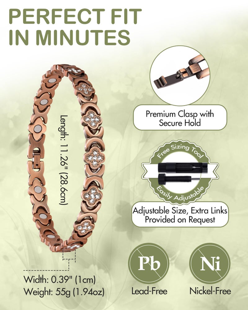 Feraco Copper Ankle Bracelet for Women, 99.99% Pure Copper Magnetic Anklet with 3800 Gauss Neodymium Magnet & Sparkling Zirconia, Adjustable with Sizing Tool - Image 5