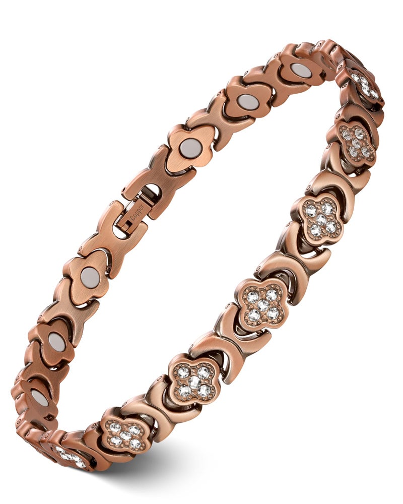 Feraco Copper Ankle Bracelet for Women, 99.99% Pure Copper Magnetic Anklet with 3800 Gauss Neodymium Magnet & Sparkling Zirconia, Adjustable with Sizing Tool - Image 1